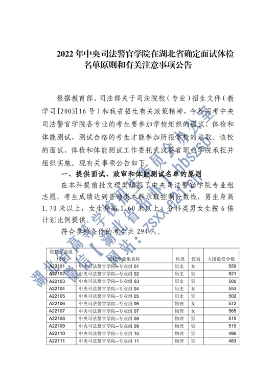 2022年中央司法警官學(xué)院在湖北省確定面試體檢名單原則和有關(guān)注意事項公告