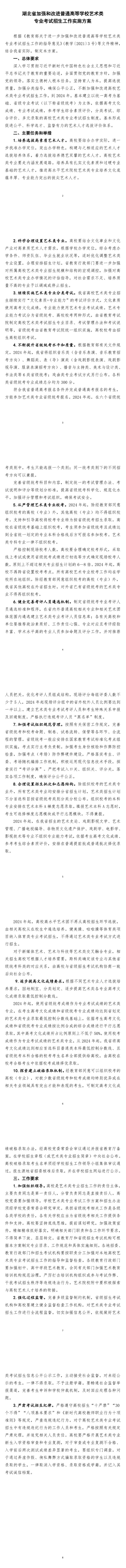 湖北省加強(qiáng)和改進(jìn)普通高等學(xué)校藝術(shù)類(lèi)專(zhuān)業(yè)考試招生工作實(shí)施方案