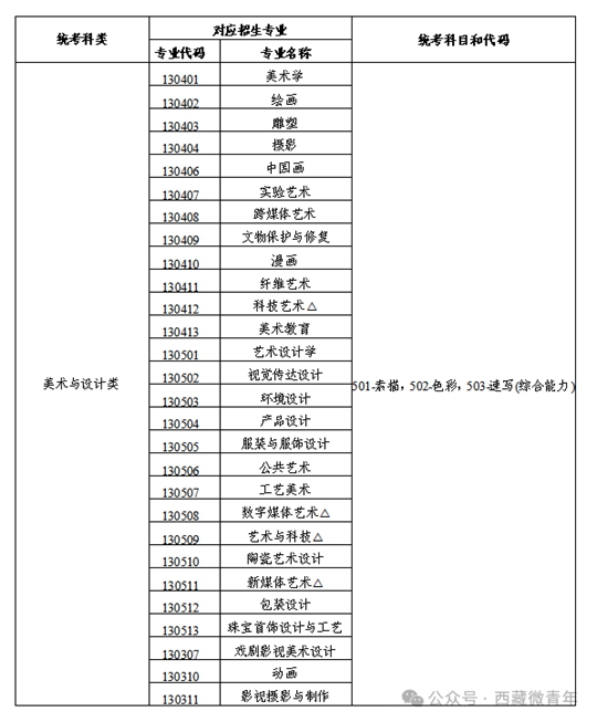 西藏自治區(qū)2025年普通高等學(xué)校招生藝術(shù)類（美術(shù)與設(shè)計(jì)類）專業(yè)報(bào)考簡(jiǎn)介