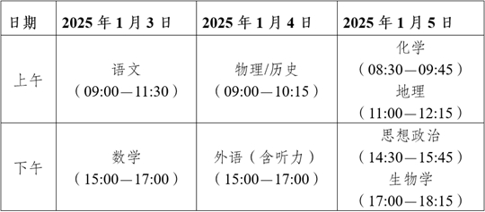 云南省2025年普通高校招生考試適應性測試溫馨提示
