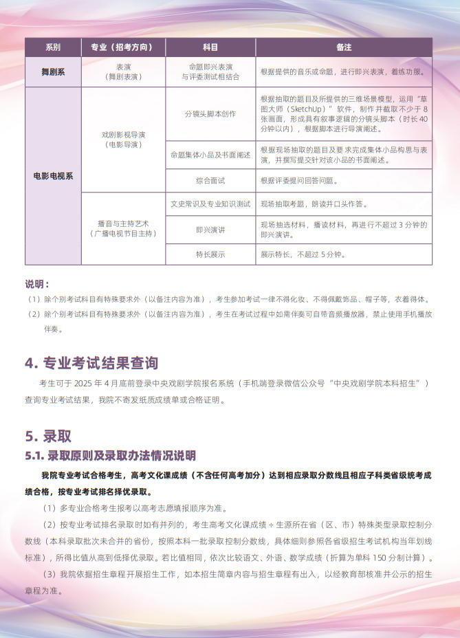 中央戲劇學院2025年本科招生專業(yè)考試簡章